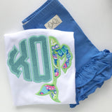 Mermaid Girls shirt, ruffle shirt, tank or bodysuit - Magical Mermaid Monogram - light blue and Lilly inspired monogram - Darling Little Bow Shop