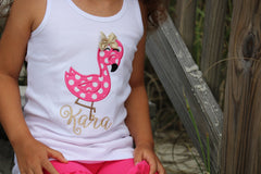 Flamingo shirt, tank top or bodysuit for girls - pink and gold for summertime - flamingo shirt for the beach