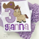 Cowgirl Birthday Shirt or bodysuit for girls, ANY AGE Horse theme birthday top in shades of purple - Darling Little Bow Shop