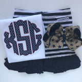 Burlap Bow for 4th of July, navy stars in burlap-look ribbon, choose 4-5" or 6" - Darling Little Bow Shop