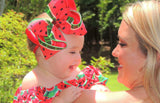 Watermelon bow -- 6-7" Large hairbow with optional headband -- red and green watermelon-- Darling Little Bow Shop - Darling Little Bow Shop