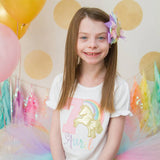Unicorn Birthday Shirt or Bodysuit - A Magical Birthday, pastel rainbow golden unicorn shirt with lavender number - Darling Little Bow Shop