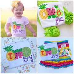 Tutti Frutti Pineapple Birthday Shirt or bodysuit for girls, Pineapple Shirt with ONE or TWO - Tutti Frutti - pineapple theme birthday shirt