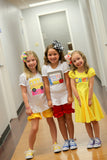 Back To School Dress for Girls, Twirly Dress in Buttercup with rainbow name - Darling Little Bow Shop