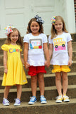 Back To School Dress for Girls, Twirly Dress in Buttercup with rainbow name - Darling Little Bow Shop