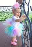 Unicorn Birthday Outfit, Pastel Rainbow Unicorn Tutu Outfit - Magical Birthday - unicorn bodysuit, leg warmers, tutu and bow - Darling Little Bow Shop