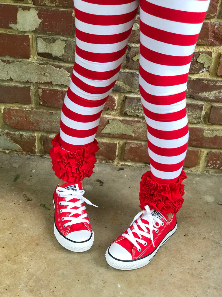 Peppermint Stripe Ruffle Leggings - red and white striped Icings