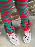 Holly Jolly Ruffle Leggings - red and green striped Icings Ruffle Leggings - Darling Little Bow Shop
