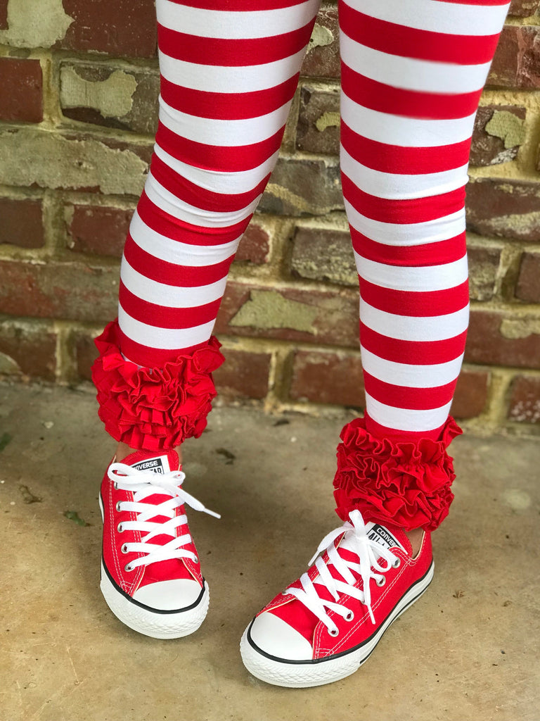 Peppermint Stripe Ruffle Leggings - red and white striped Icings Ruffle  Leggings - gorgeous knit ruffle leggings - size NB to 10