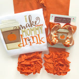 Pumpkin Spice shirt or bodysuit for girls - I make mommy drink - Darling Little Bow Shop