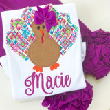 Thanksgiving bodysuit or shirt for girls -- Pretty Plum Turkey - Darling Little Bow Shop