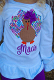 Thanksgiving bodysuit or shirt for girls -- Pretty Plum Turkey - Darling Little Bow Shop