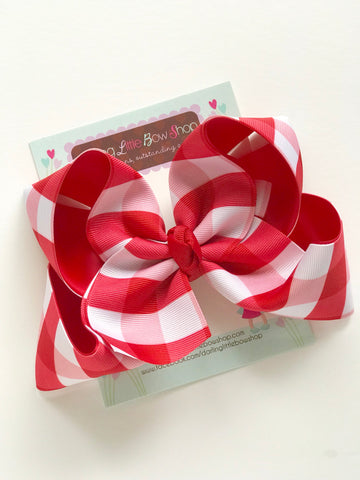 Red Gingham Hairbow, Red Plaid hairbow -- 6" or 4-5" - Darling Little Bow Shop