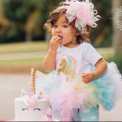 Unicorn Birthday Outfit, Pastel Rainbow Unicorn Tutu Outfit - Magical Birthday - unicorn bodysuit, leg warmers, tutu and bow