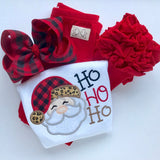 Girls Santa shirt or bodysuit -- HoHoHo Santa -- buffalo plaid and leopard santa - Darling Little Bow Shop