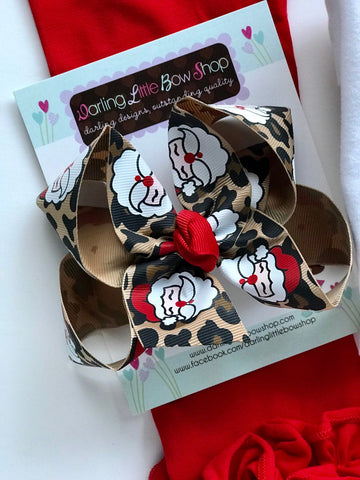 Leopard Santa hairbow - Darling Little Bow Shop