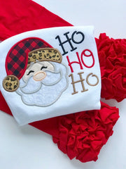 Girls Santa shirt or bodysuit -- HoHoHo Santa -- buffalo plaid and leopard santa
