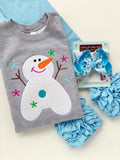 Snowman sweatshirt -  Snowman Play Days - alphabet sweatshirt with light blue, fuchsia, green and turquoise - Darling Little Bow Shop