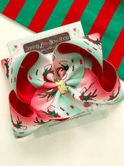 Christmas Unicorn Reindeer Bow, Reindeer hairbow in red, green and gold - choose 4-5" or 6-7"