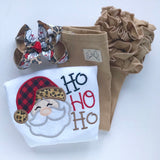 Girls Santa shirt or bodysuit -- HoHoHo Santa -- buffalo plaid and leopard santa - Darling Little Bow Shop