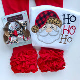 Girls Santa shirt or bodysuit -- HoHoHo Santa -- buffalo plaid and leopard santa - Darling Little Bow Shop