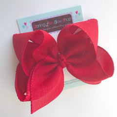 Red Burlap hairbow -- 6" or 4-5" hairbow with optional headband