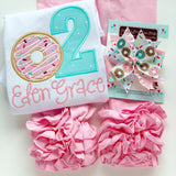 Donut Birthday Shirt or Bodysuit for Girls, Donut Grow Up birthday shirt in pastel pink and mint - Darling Little Bow Shop