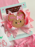 Easter Bunny Bow -- pink and white Easter Bow -- Hippity Hop -- Large bow with bunny center - Darling Little Bow Shop