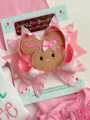 Easter Bunny Bow -- pink and white Easter Bow -- Hippity Hop -- Large bow with bunny center