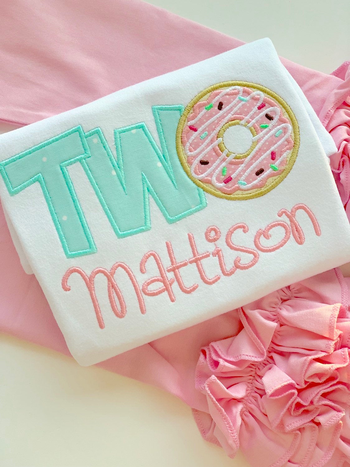 TWO Donut Birthday Shirt or Bodysuit for Girls