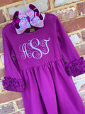 Ruffle Dress for Girls, Twirly Dress in gorgeous shade of plum purple - monogrammed dress size 12m to girls 10 - Darling Little Bow Shop