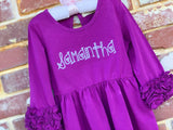 Ruffle Dress for Girls, Twirly Dress in gorgeous shade of plum purple - monogrammed dress size 12m to girls 10 - Darling Little Bow Shop