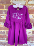 Ruffle Dress for Girls, Twirly Dress in gorgeous shade of plum purple - monogrammed dress size 12m to girls 10 - Darling Little Bow Shop