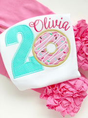 Donut Birthday Shirt or Bodysuit for Girls, Donut Grow Up birthday shirt in pink and aqua