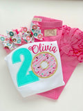 Donut Birthday Shirt or Bodysuit for Girls, Donut Grow Up birthday shirt in pink and aqua - Darling Little Bow Shop