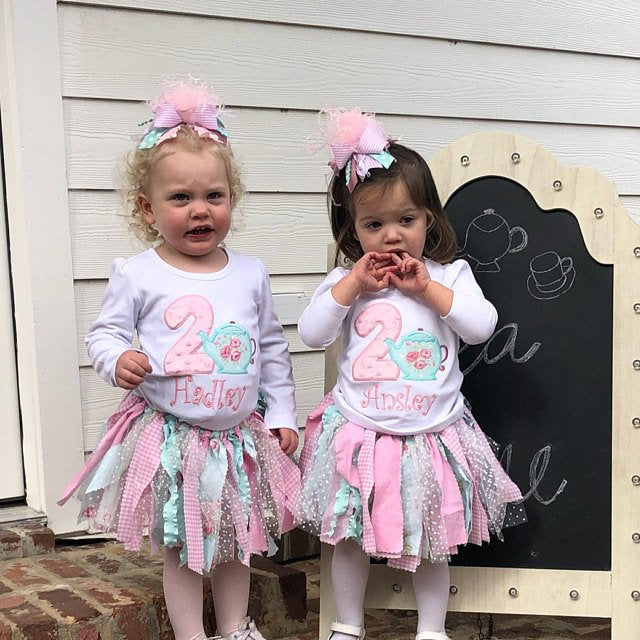 Tea for 2 Tutu outfit -- Teapot theme birthday outfit -- 2nd birthday outfit -- fabric Tutu skirt, shirt and bow 3t shirt / Long Sleeve Tea for 2 Tutu outfit -- Teapot theme birthday outfit -- 2nd birthday outfit -- fabric Tutu skirt, shirt and bow 3t shirt / Long Sleeve