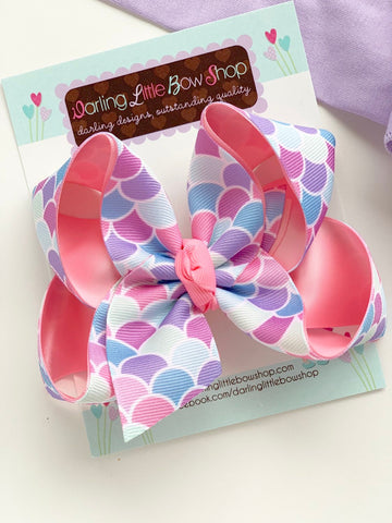 Mermaid scales hairbow in purples, pinks and aquas - choose 4-5" or 6-7" - Darling Little Bow Shop