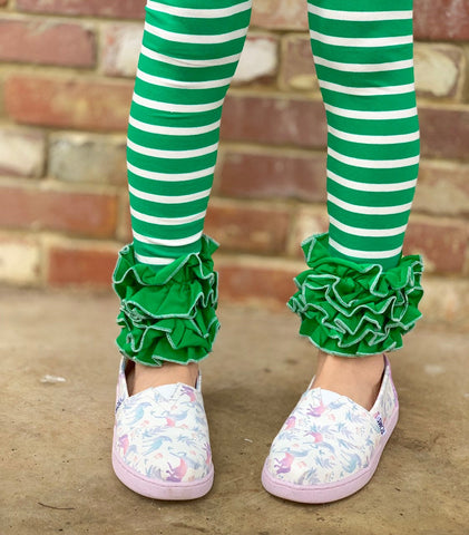 Emerald Green Striped Ruffle Leggings - Kelly Green Ruffle Leggings - gorgeous knit ruffle leggings - size NB to 10 with FREE SHIPPING - Darling Little Bow Shop
