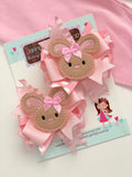 Easter Bunny Bow -- small pink and white Easter Bow -- order 2 for pigtails - Darling Little Bow Shop