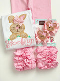 Easter Bunny Bow -- small pink and white Easter Bow -- order 2 for pigtails - Darling Little Bow Shop