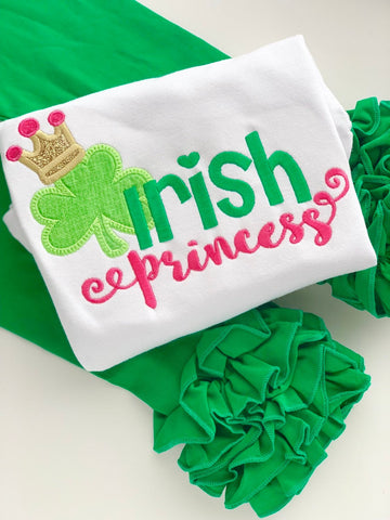 Girls St. Patrick's Day shirt or bodysuit, Irish Princess in pink gold and green - Darling Little Bow Shop