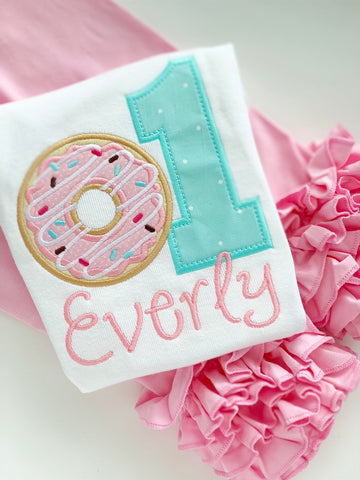 Donut Birthday Shirt or Bodysuit for Girls, Donut Grow Up birthday shirt in pastel pink and mint - Darling Little Bow Shop