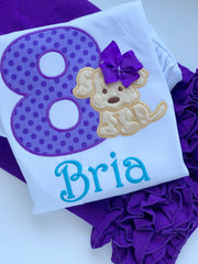 Puppy Birthday Shirt or bodysuit  Any Age, purple puppy theme