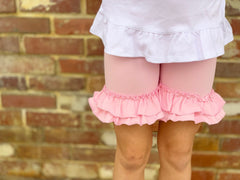Powder Pink Ruffle Shorties, Powder Pink Ruffle Shorts