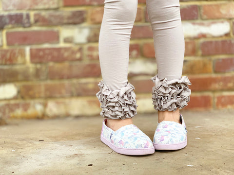 Light Gray Ruffle Leggings - April Showers Ruffle Leggings - gorgeous knit ruffle leggings - size NB to 10 with FREE SHIPPING - Darling Little Bow Shop