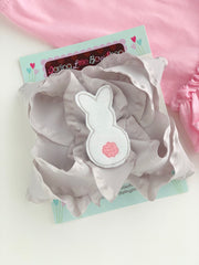 Easter Bunny Bow -- gray and white Easter Bow -- Sister Rabbit -- double stack ruffle bow with bunny center