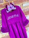Ruffle Dress for Girls, Twirly Dress in gorgeous shade of plum purple - monogrammed dress size 12m to girls 10 - Darling Little Bow Shop