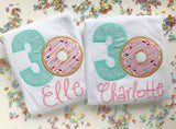 Donut Birthday Shirt or Bodysuit for Girls, ANY AGE Donut Grow Up birthday shirt in pastel pink and mint - Darling Little Bow Shop