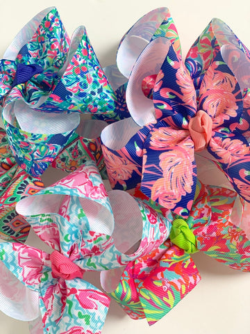 Lilly Pulitzer inspired bows hairbows 6 prints available 4", 5" double or 7" bows - Darling Little Bow Shop