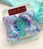 Seahorse bow, Mermaid hairbow, seashell hairbow, purple and aqua Seahorse theme hair bow made with lilly Pulitzer ribbon - Darling Little Bow Shop